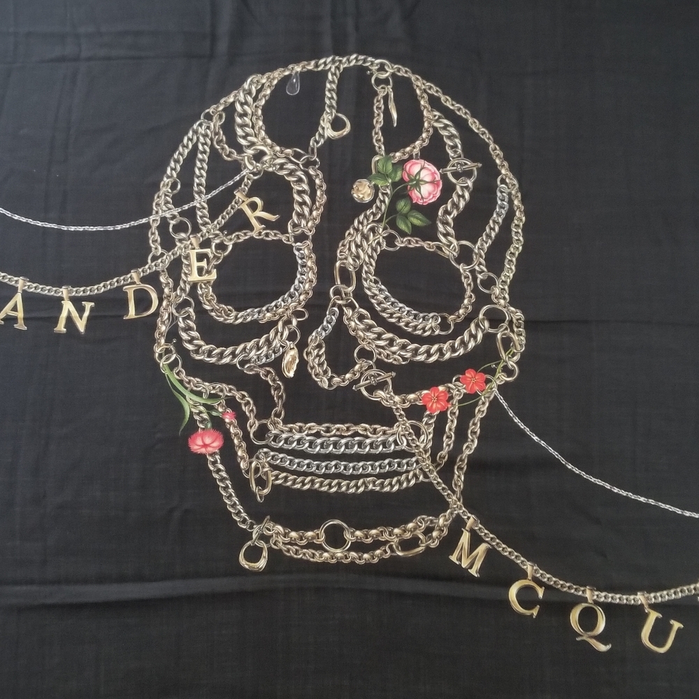 NWT Alexander McQueen Chain Skull Wool Large Scarf Black - Picture 6 of 10